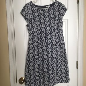 Navy Blue with White Flowers Cotton Dress